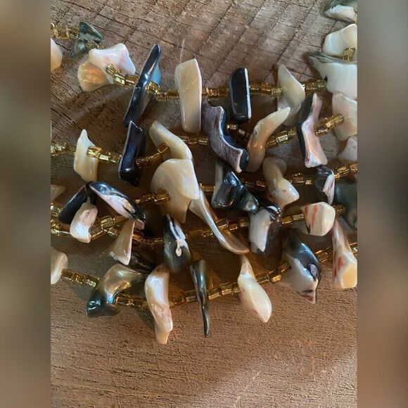 Vintage Women’s Necklace Choker 4 Strand Abalone Mother Of Pearl Japan 16" - Picture 3 of 4